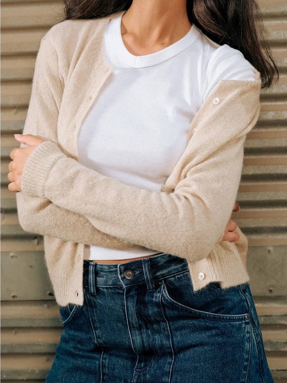 Kotn Noor Fuzzy Cardigan in Sand